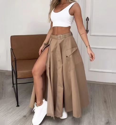 Damen Maxi-Rock mit praktischen Taschen und hohem Schlitz EB