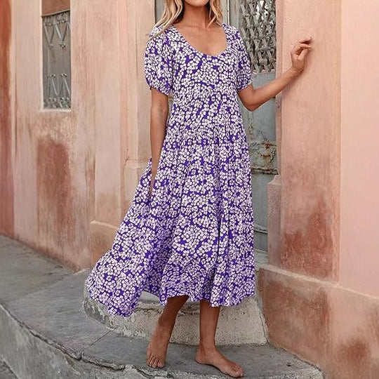 Damen Maxi-Kleid mit floralem Design und voluminösem Rock EB