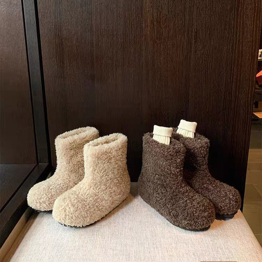 Damen Hausschuhe aus kuscheligem Teddy-Fleece und rutschfester Gummisohle EB