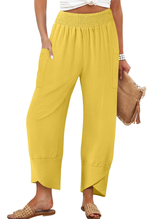 Damen Weite Sommerhose mit elastischem Bund und praktischen Taschen EB