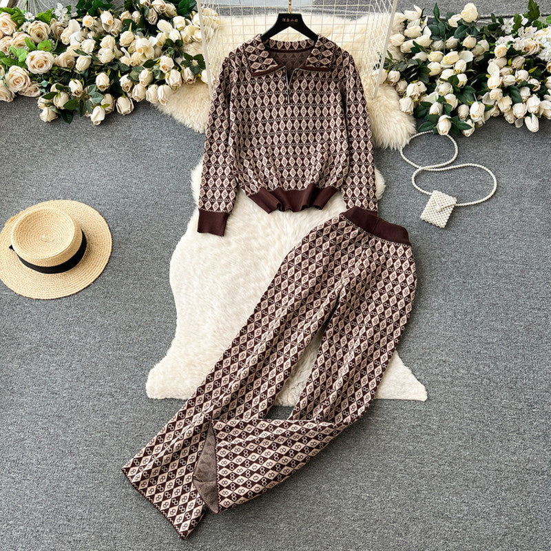 Damen modisches Lounge-Set mit glänzendem Muster und elastischem Bund EB