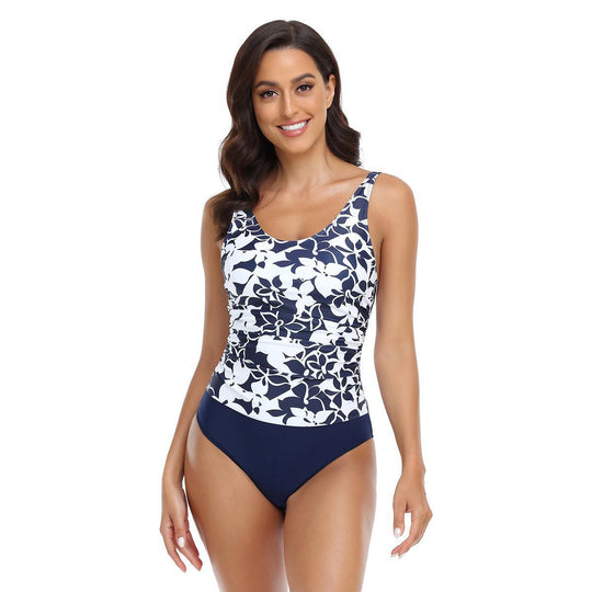 Damen Einteiler Badeanzug mit floralem Design und hohem Bauchweg EB