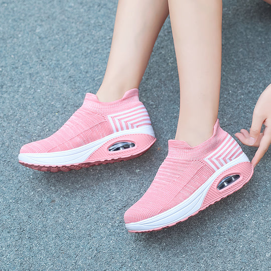 Damen nan gestrickter Schlupf-Walking-Sneaker mit anatomischer Pronationsstütze, Luftpolster-Zwischensohle und sockenähnlichem Schaft EB