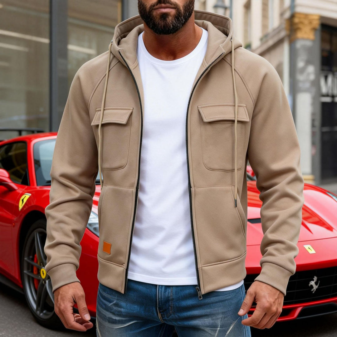 Herren nan Kapuzenjacke mit durchgehendem Reißverschluss, Brustklappen und moderner Slim‑Fit-Silhouette EB