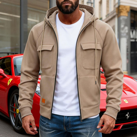 Herren nan Kapuzenjacke mit durchgehendem Reißverschluss, Brustklappen und moderner Slim‑Fit-Silhouette EB