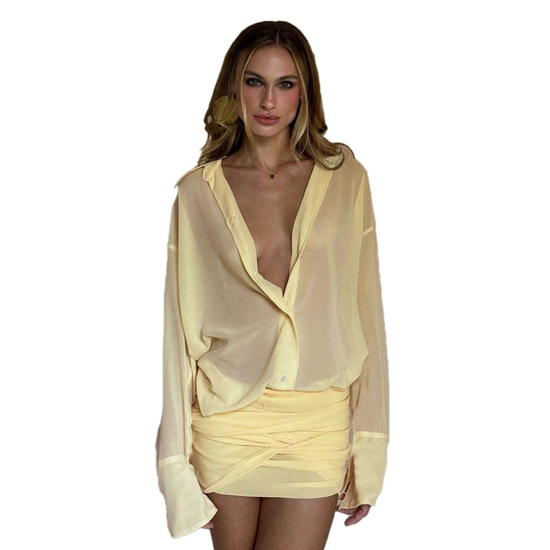 Damen Elegante Bluse mit übergroßem Schnitt und raffinierten Wickeldetails EB