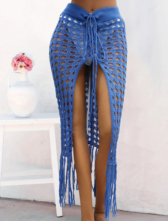 Damen gehäkelter Strand-Sarong mit Fransen EB