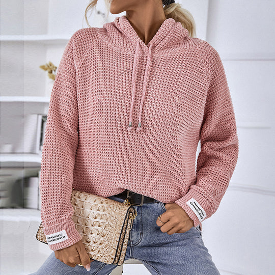 Damen bequemer Kapuzenpullover mit strukturiertem Strickmuster und seitlichen Schlitzen EB