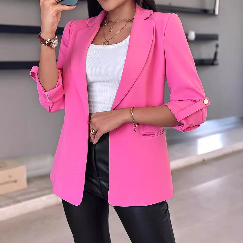 Damen klassischer Blazer mit modischen Ärmeln und seitlichen Taschen EB