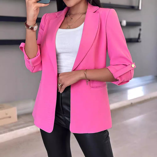 Damen klassischer Blazer mit modischen Ärmeln und seitlichen Taschen EB