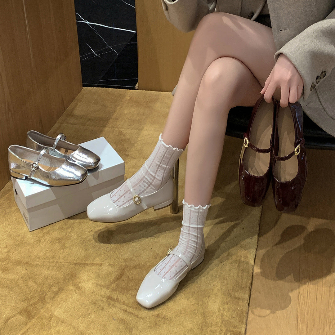 Damen Elegante Mary Jane Ballerinas mit modischem Riemchen und hochwertiger Leder-Oberfläche EB