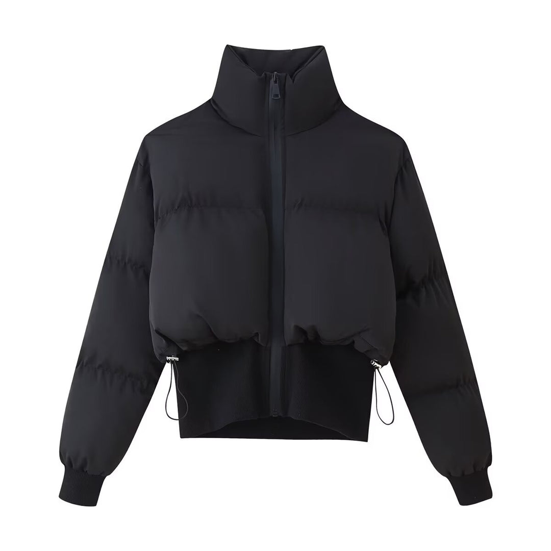 Damen nan kurz geschnittene Steppjacke mit hohem Stehkragen, Kordelzugsaum und breitem Rippenbund EB