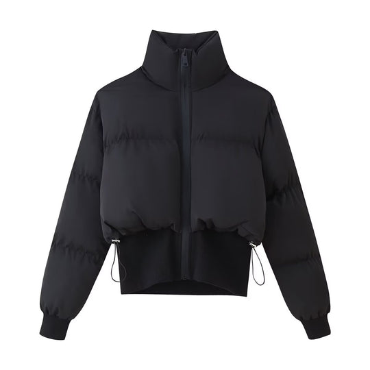 Damen nan kurz geschnittene Steppjacke mit hohem Stehkragen, Kordelzugsaum und breitem Rippenbund EB