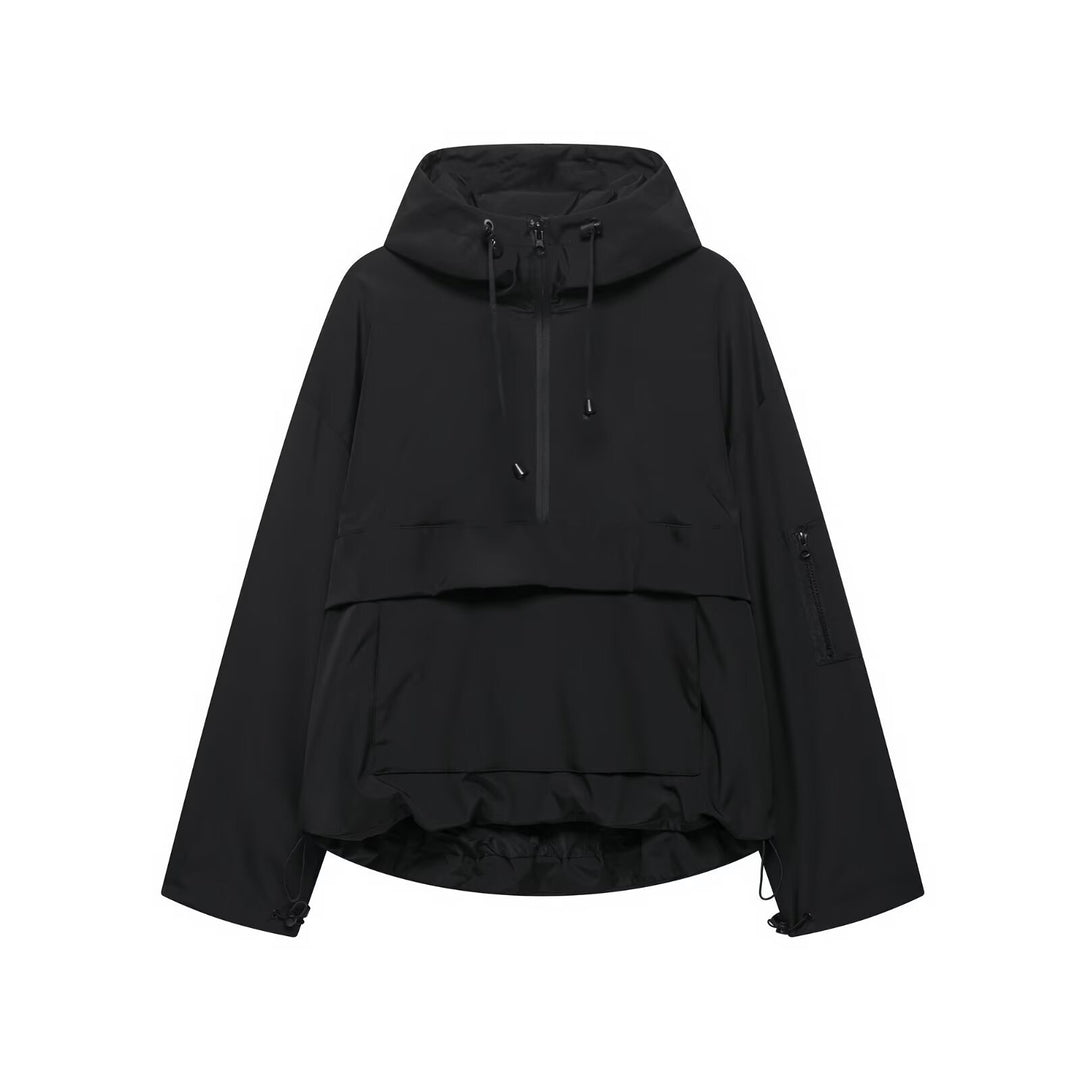 Unisex nan technischer Windbreaker Anorak mit halbhohem Reißverschluss Kapuze und Kängurutasche EB