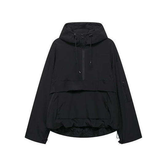 Unisex nan technischer Windbreaker Anorak mit halbhohem Reißverschluss Kapuze und Kängurutasche EB