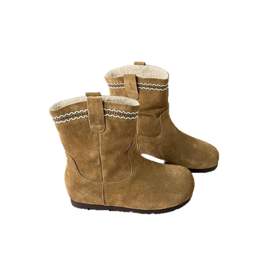 Damen Elegante Wildleder-Stiefel mit warmem Innenfutter und dekorativen Nähten EB
