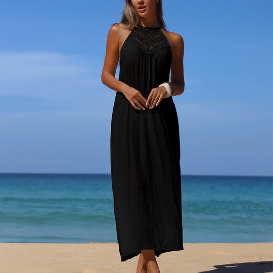 Damen Maxikleid mit elegantem Häkeloberteil und lockerer Silhouette EB
