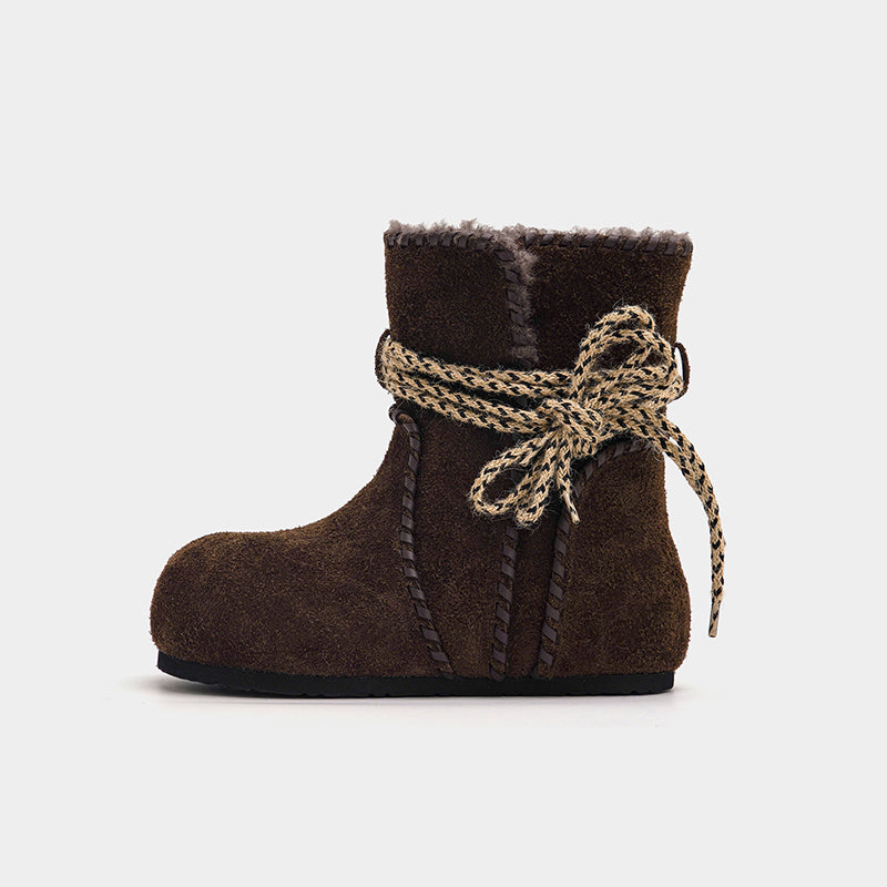Damen Warme Fleece-Boots mit gefüttertem Innenfutter und dekorativen Schnürsenkeln EB