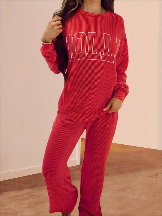 Damen Lässiges Sweatset mit Rippenstruktur und auffälligem Schriftzug EB