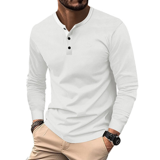 Herren Langarm-Henley-Shirt mit strukturiertem Design und dekorativen Knöpfen EB