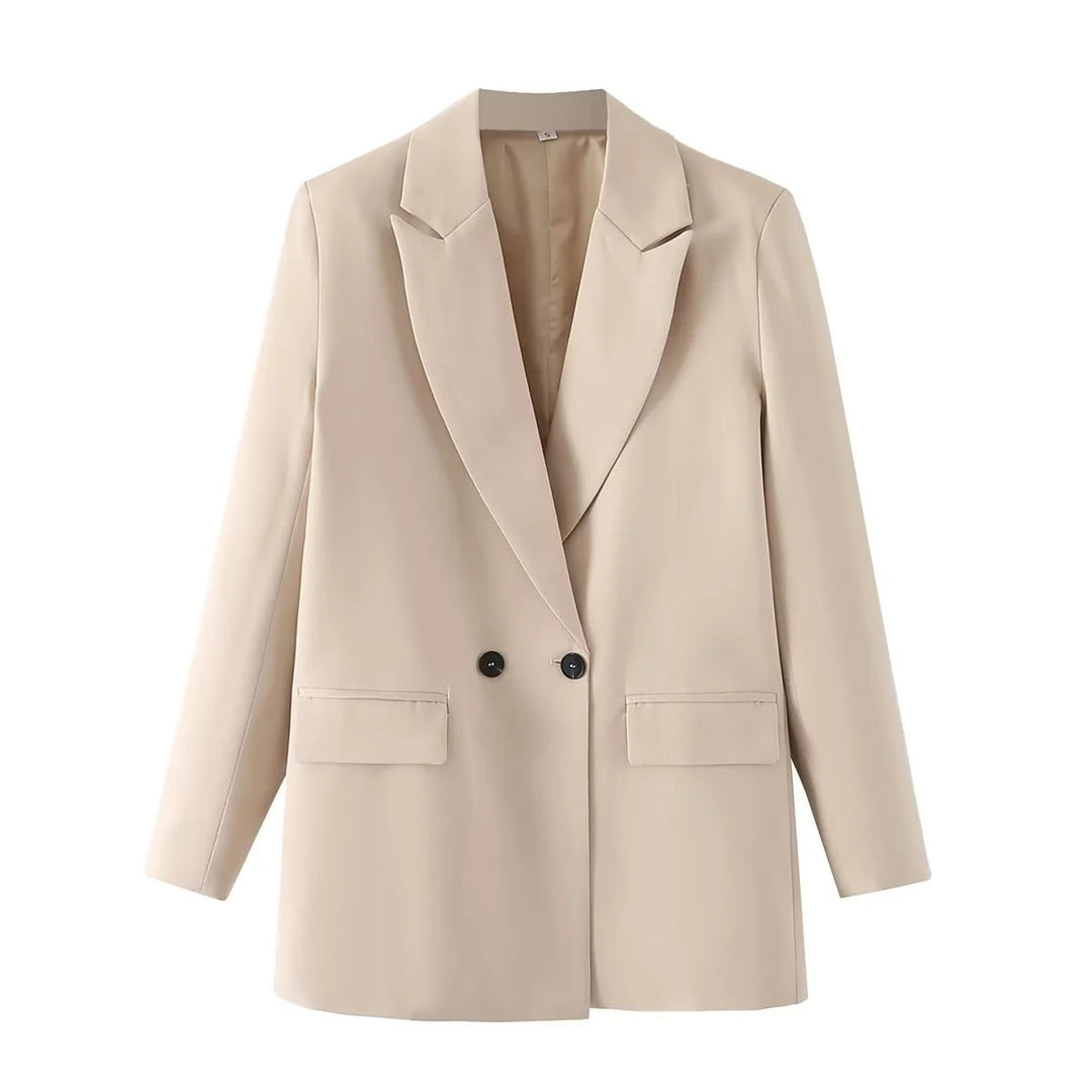 Damen Oversize Doppelreihiger Blazer mit fallendem Revers und weicher Innenfütterung EB