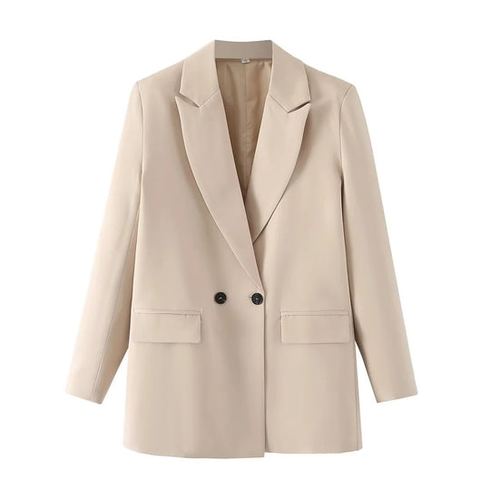 Damen Oversize Doppelreihiger Blazer mit fallendem Revers und weicher Innenfütterung EB
