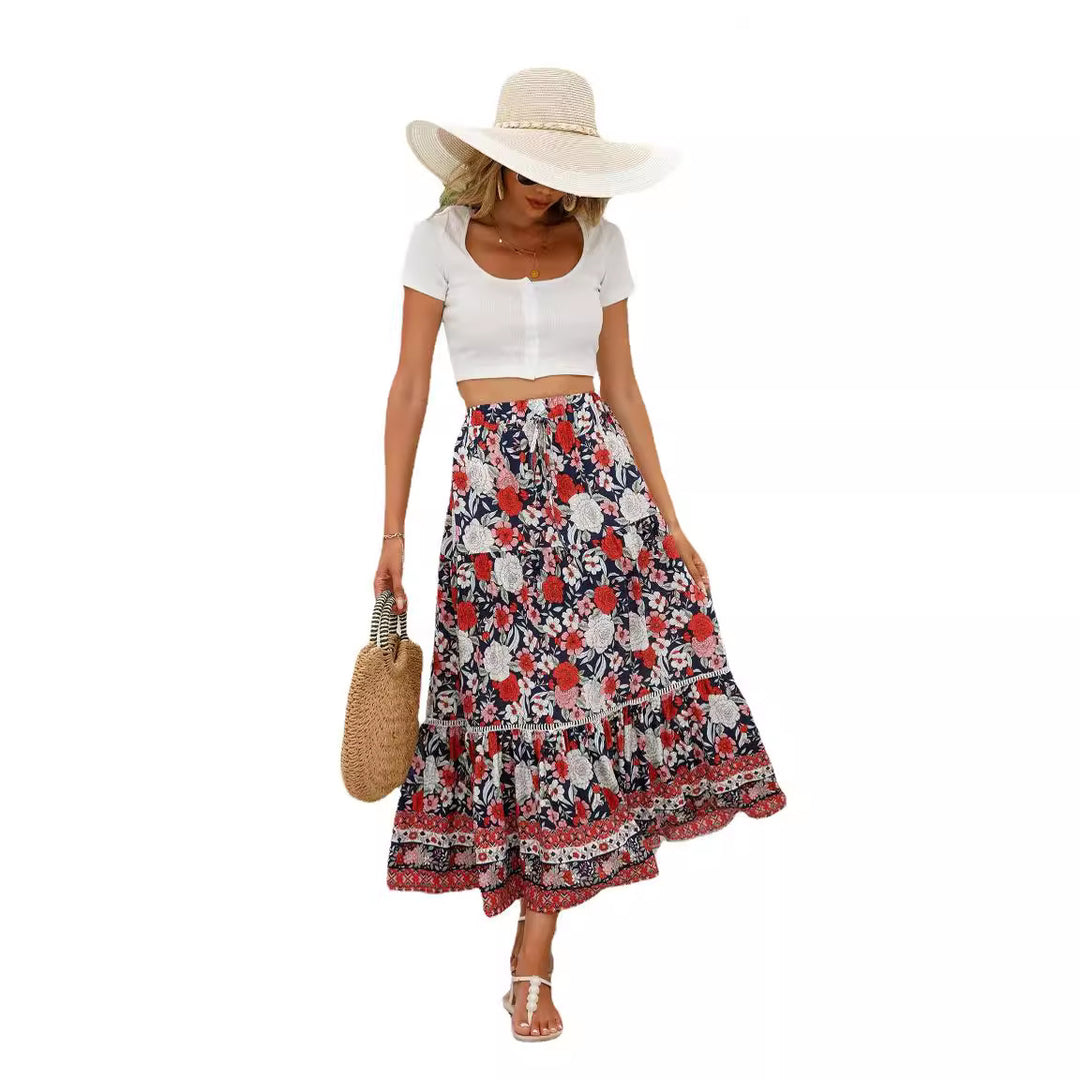 Damen Maxirock mit voluminösem Schnitt und floralem Design EB