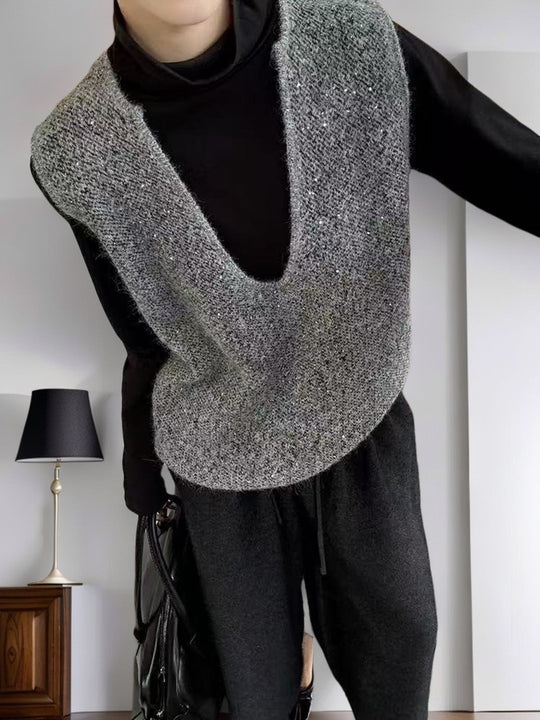 Damen Strickweste mit tiefem V-Ausschnitt und lockerem Schnitt EB
