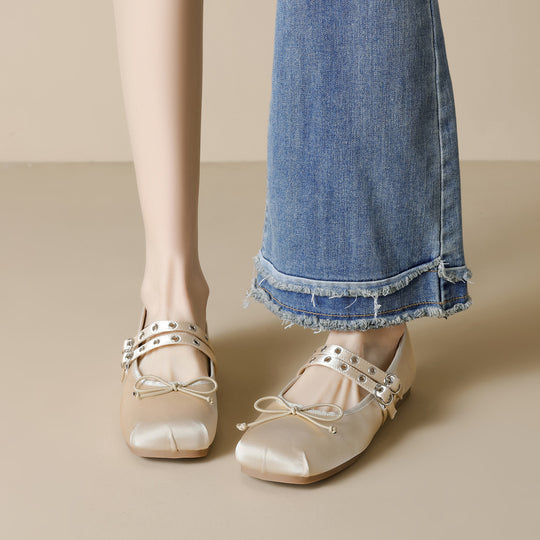 Damen Ballerinas mit verstellbarem Riemen und stilvollem Schleifendetail EB
