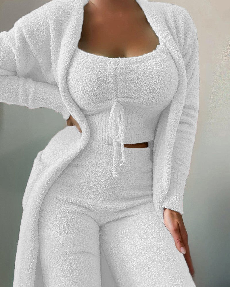 Damen warmer und bequemer Lounge-Anzug mit Oversized-Jacke und lockerem Top EB
