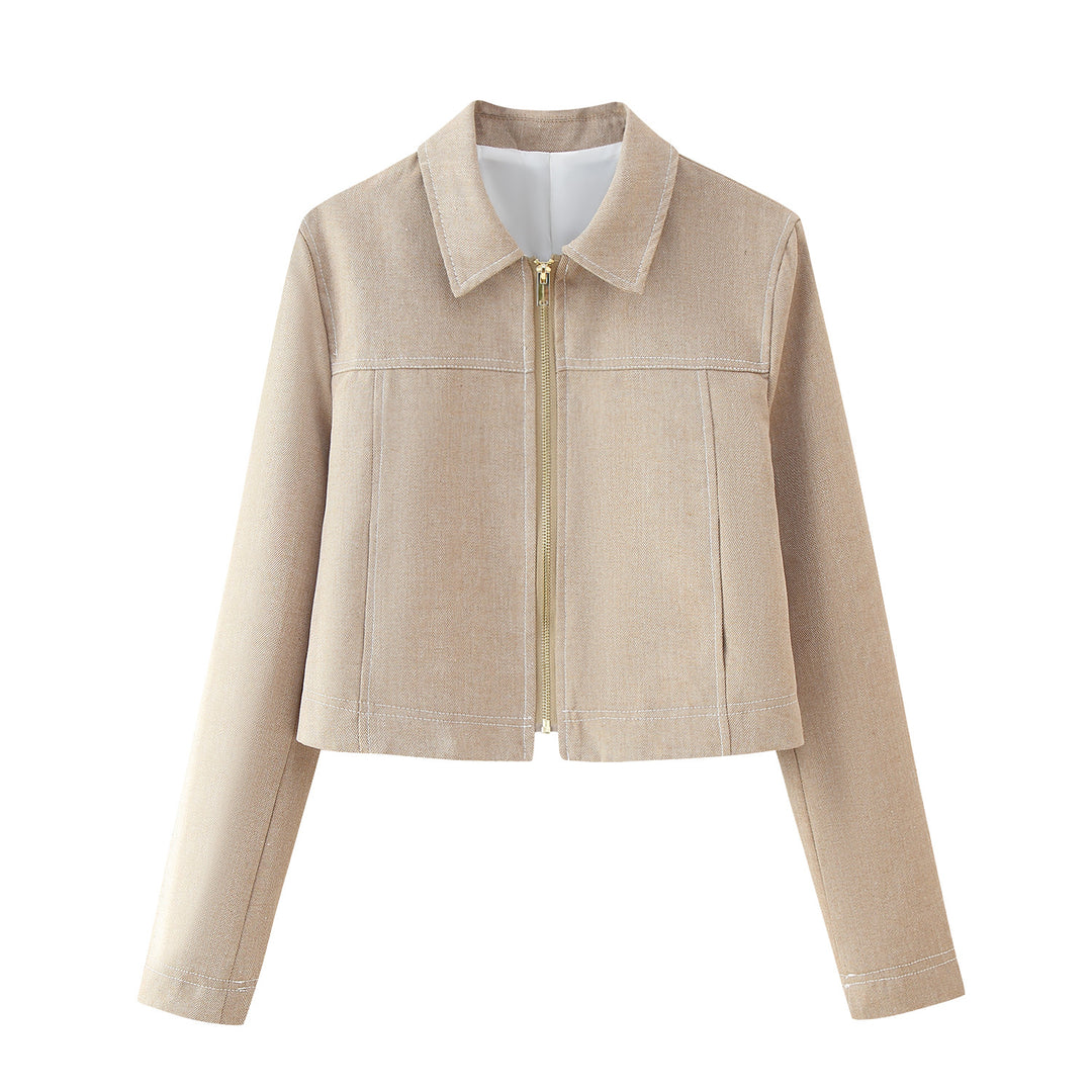 Damen cropped Jacke aus hochwertigem Stoff mit elegantem Reißverschluss EB
