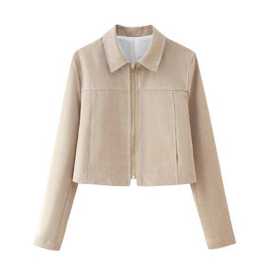 Damen cropped Jacke aus hochwertigem Stoff mit elegantem Reißverschluss EB
