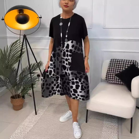 Damen Modisches A-Linie Kleid mit praktischen Taschen und kreativem Muster EB