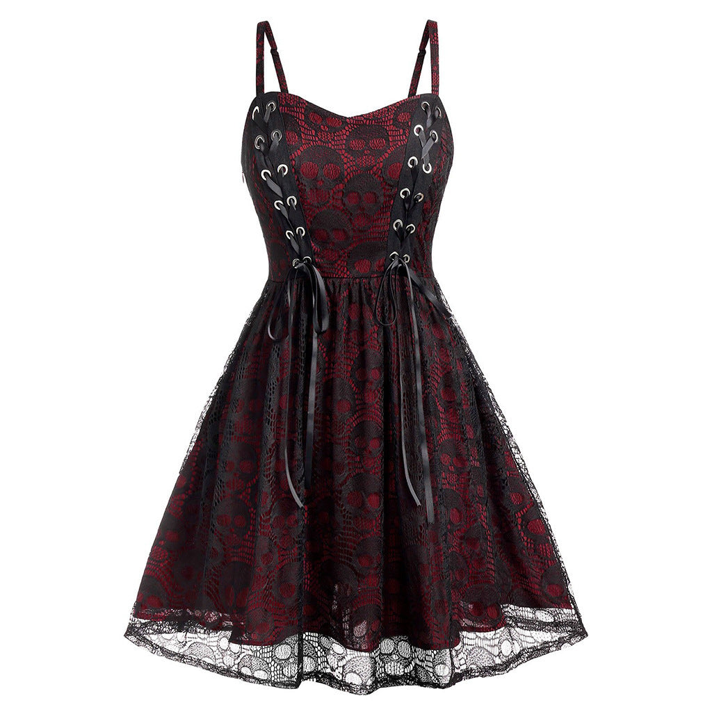 Damen Skaterkleid mit Spitzenoberteil und Schnürdetails EB