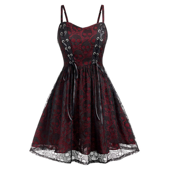Damen Skaterkleid mit Spitzenoberteil und Schnürdetails EB