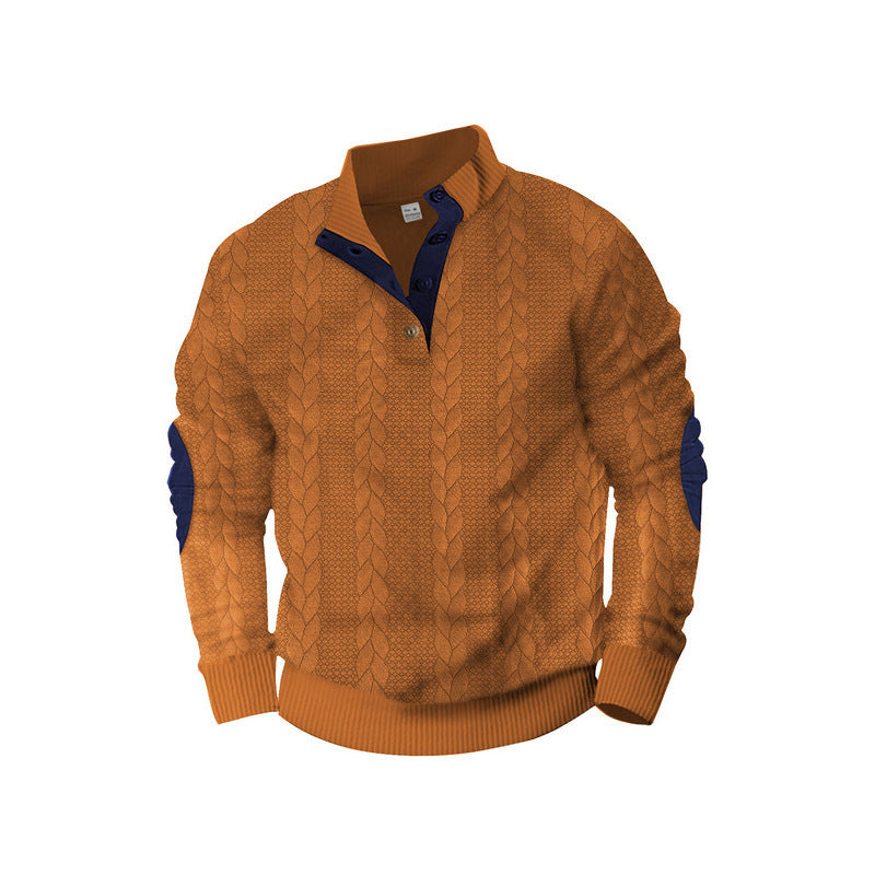 Herren modischer Strickpullover mit Stehkragen und kontrastierenden Akzenten EB