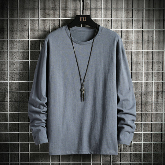 Herren nan lässiges Baumwoll-Basic-Langarmshirt mit Rundhals, Relaxed Fit und verstärkter Saumverarbeitung EB