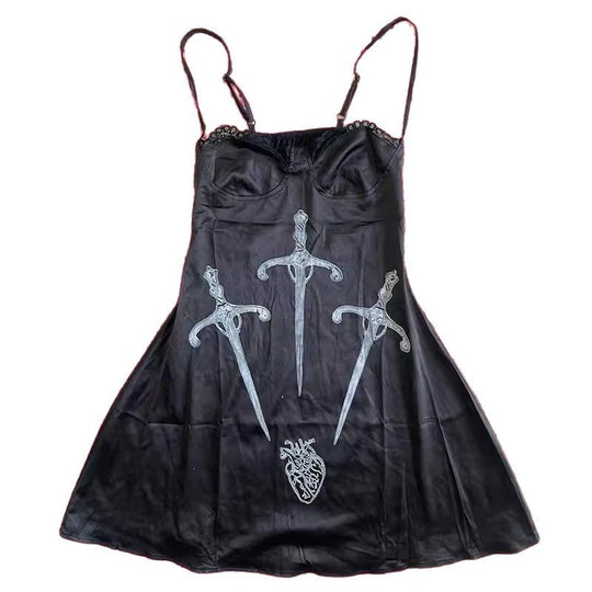 Damen Verspieltes Satin-Kleid mit Kunstgrafiken EB