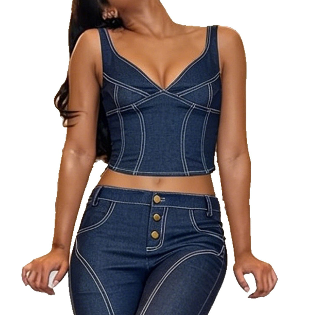 Damen Denim Crop-Top mit modischem Schnitt und verstellbaren Trägern EB