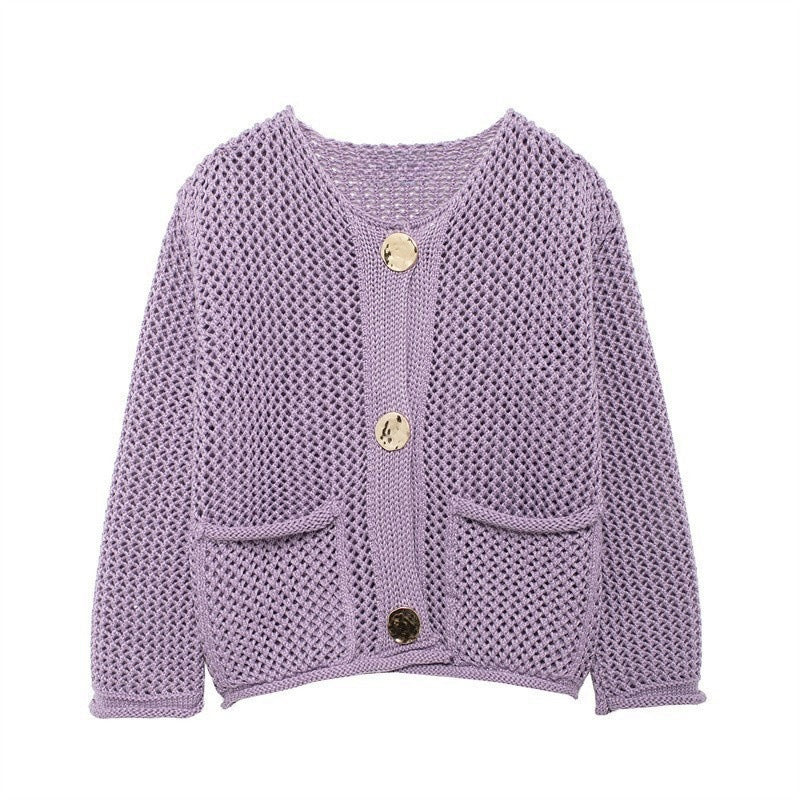 Damen Strickjacke mit offener Maschenstruktur und komfortablen Taschen EB