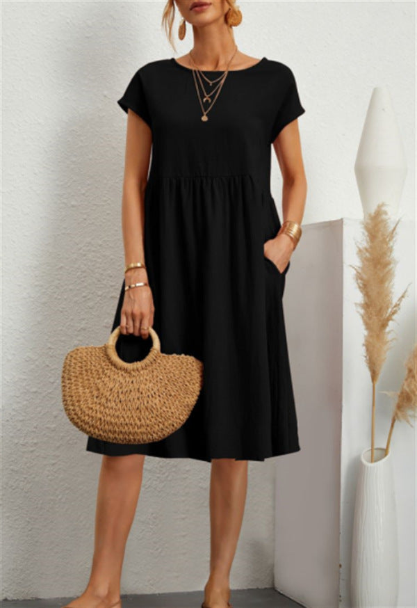 Damen Freizeitleinenkleid mit leichtem Schnitt und Taschen EB