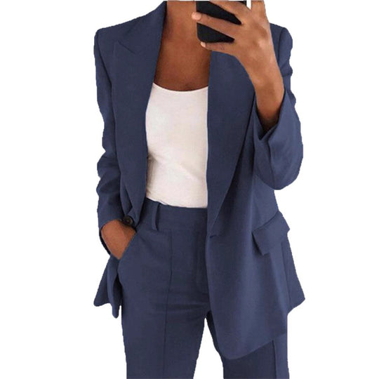 Damen nan taillierter Blazer-Hosen Businessanzug aus Stretchstoff EB