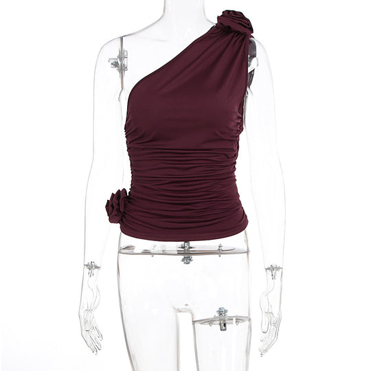 Damen asymmetrisches Top mit Raffungen und floralem Detail EB