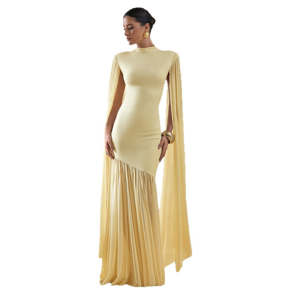 Damen Elegantes Maxikleid mit fließendem Stoff und ausgefallenen Ärmeln EB