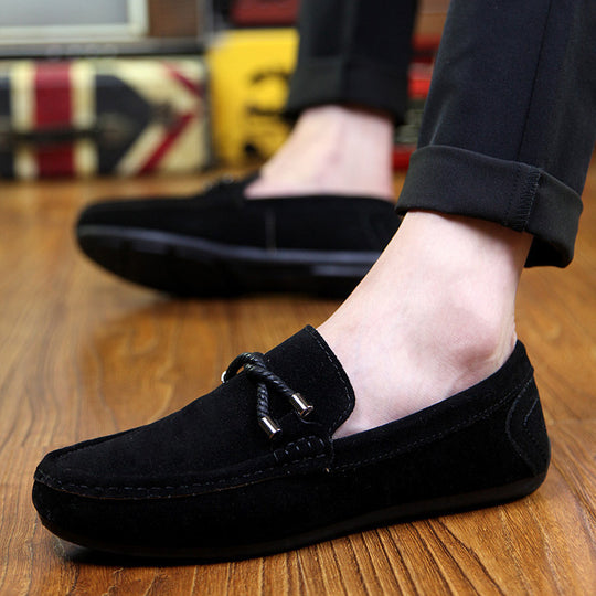 Damen weicher Veloursleder Mokassin Loafer mit geflochtener Dekorschnur und flexibler Gummisohle EB