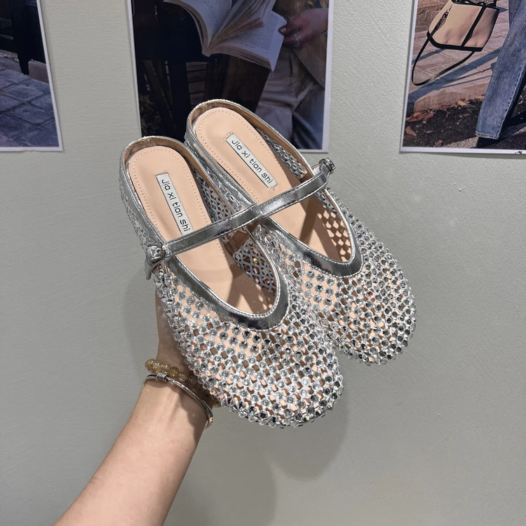 Damen Glitzernde Ballerinas mit verstellbarem Riemchen und komfortablem Fußbett EB
