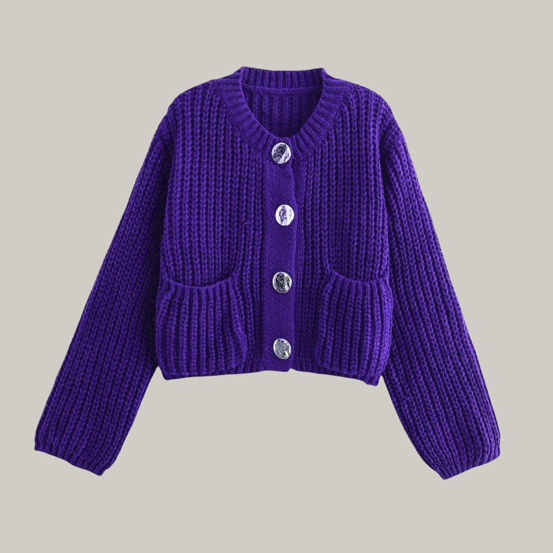 Damen kuschelige Strickjacke mit dekorativen Knöpfen und praktischen Taschen EB
