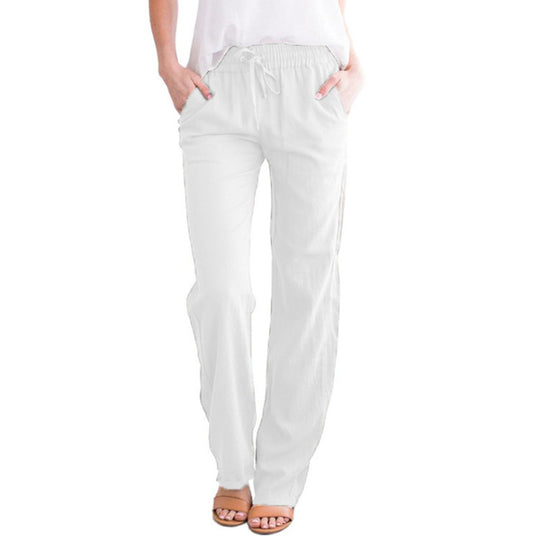 Damen nan leichte Leinenhose mit elastischem Bund und weitem Bein EB