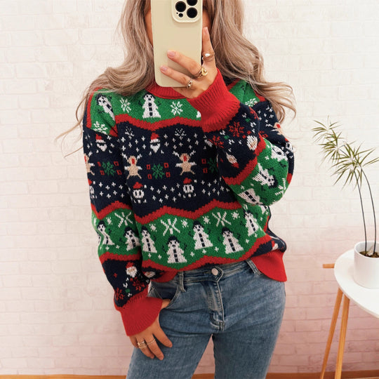 Damen Weihnachtspullover mit fröhlichem Motiv und lässigem Schnitt EB
