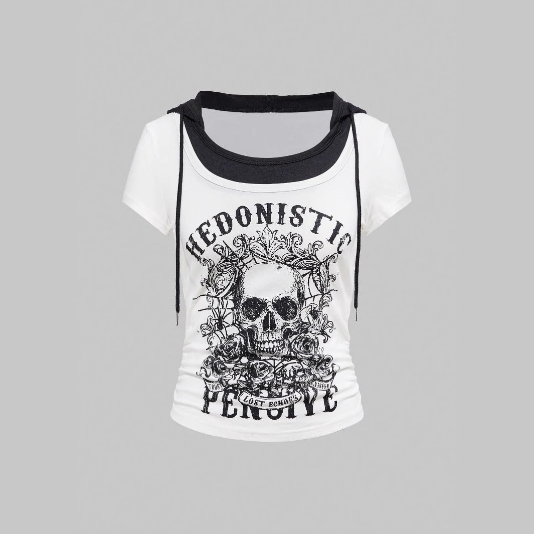 Damen Grafik T-Shirt mit Distressed Skull-Design EB